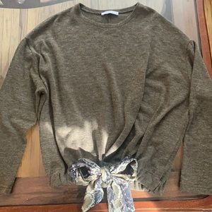 Zara Brown Crew Neck Sweater with Tie Detail